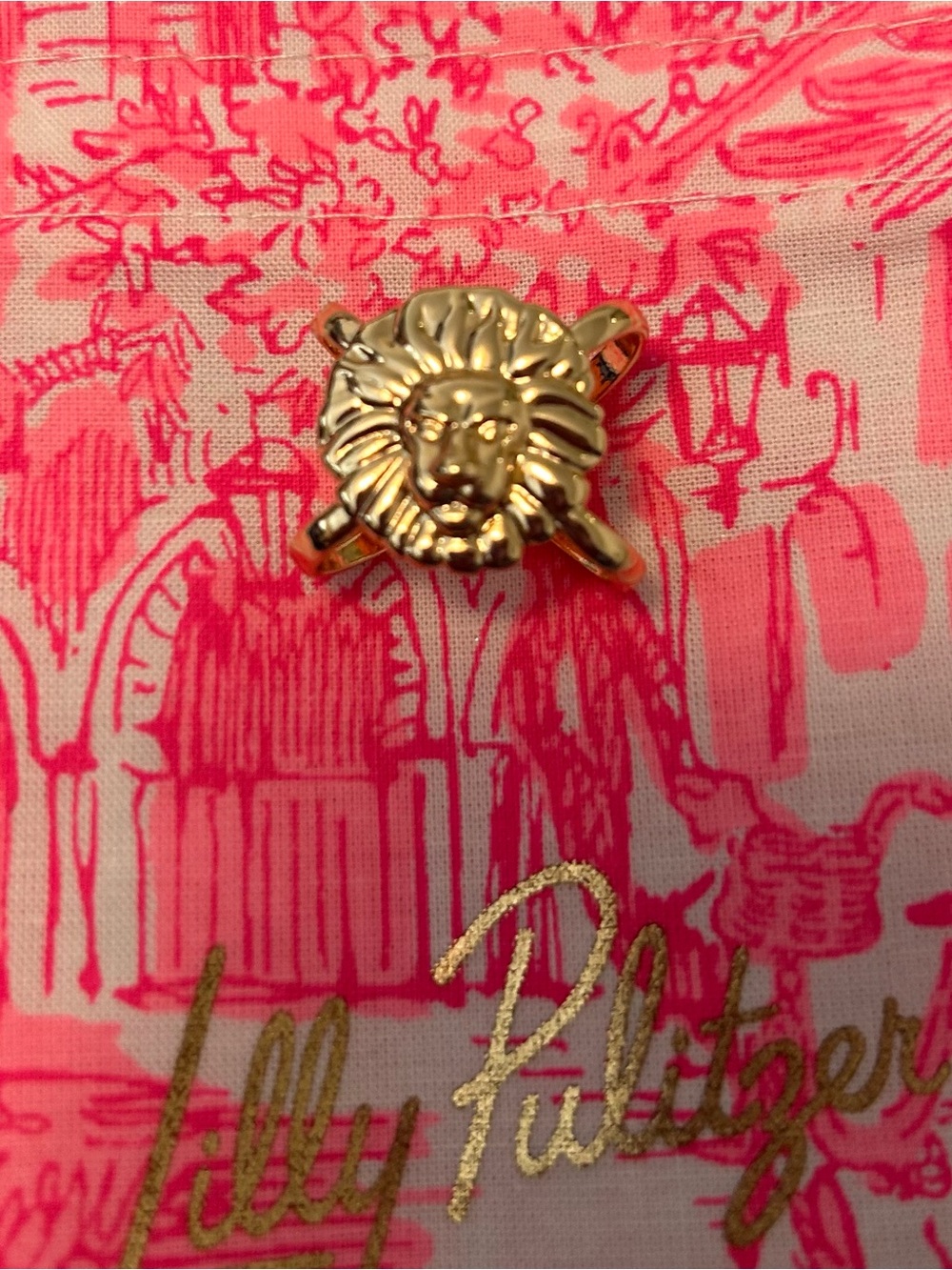 Lilly Pulitzer Gold Tone Lydia the Lion Matching Scarf Ring New in Package